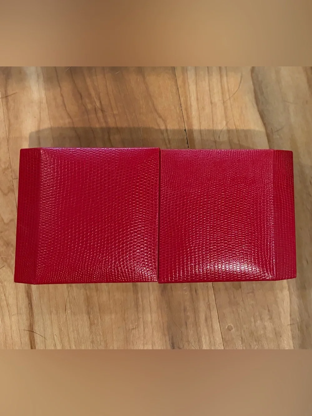 Red Faux Leather Jewelry Box, Foldout with Gold Trim for Travel or Home